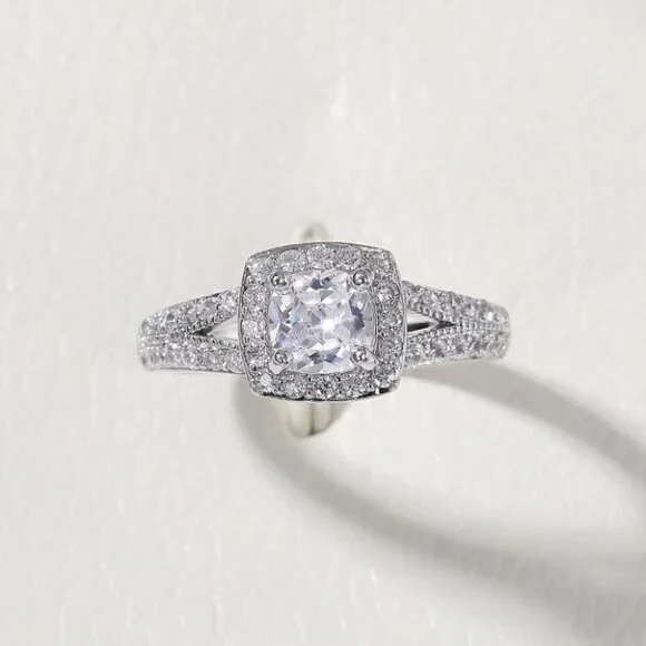 ▶NEW LUXURY 14K WHITE GOLD SQUARE GEM DIAMOND ENGAGEMENT RING FOR WOMEN, K774